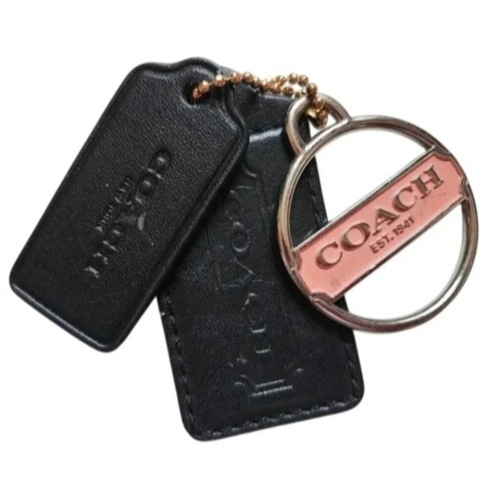 Coach Black and Pink Leather Hang Tags With Keychain FOB - Picture 2 of 3
